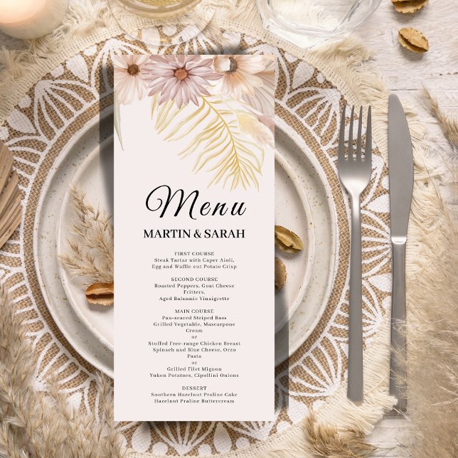 Neutral Boho Botanical Wedding Menu Card (Creator Uploaded)