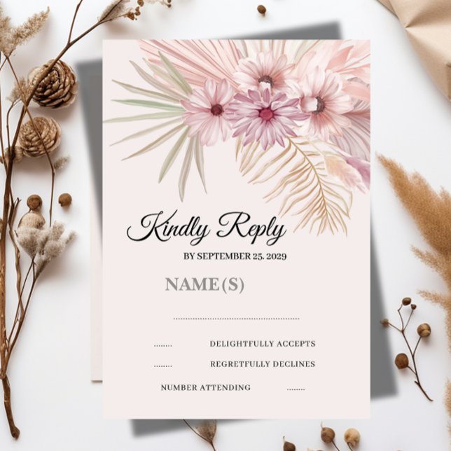 Neutral Boho Botanical Wedding RSVP Card  (Creator Uploaded)