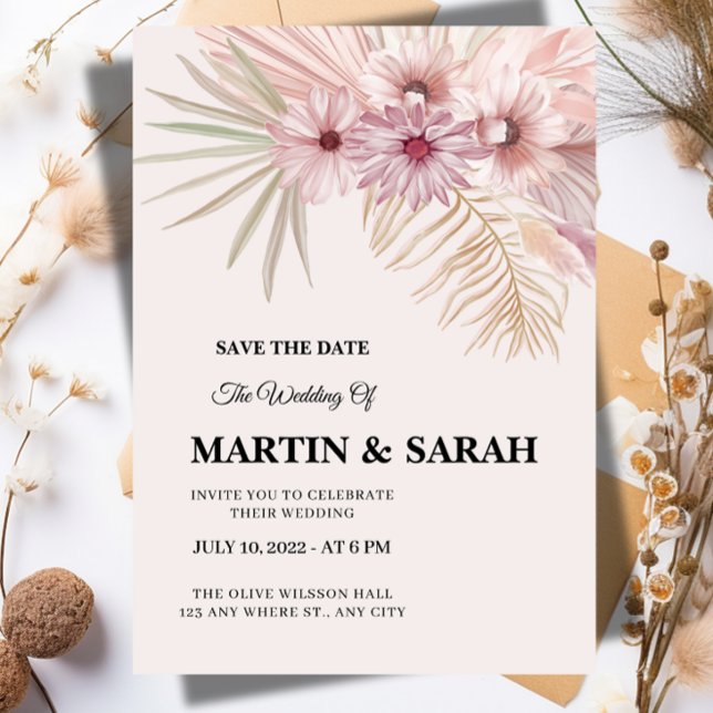 Neutral Boho Botanical Wedding Save the Date Card (Creator Uploaded)