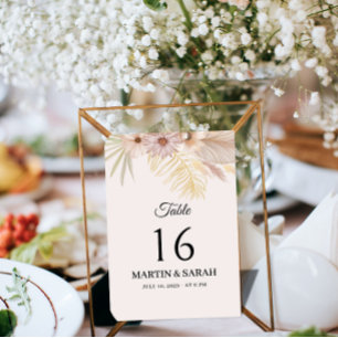 Neutral Boho Botanical Wedding Table Number Card