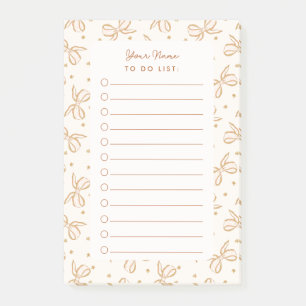 Neutral Boho Bows Personalised Check To Do List Post-it Notes