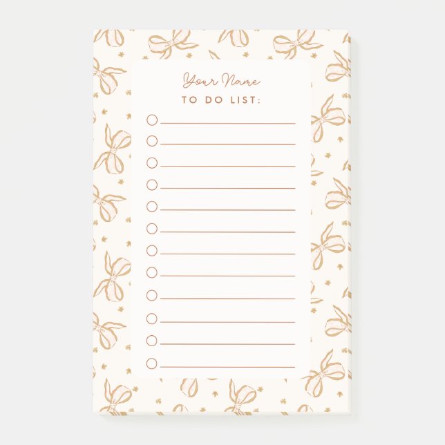 Neutral Boho Bows Personalised Check To Do List Post-it Notes (Front)