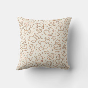 Neutral Boho Christmas Gingerbread Man Beige Cushion