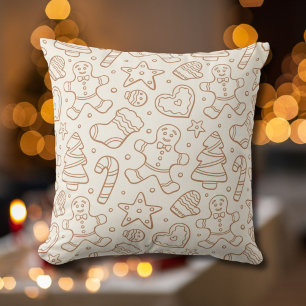 Neutral Boho Christmas Gingerbread Man Beige Cushion
