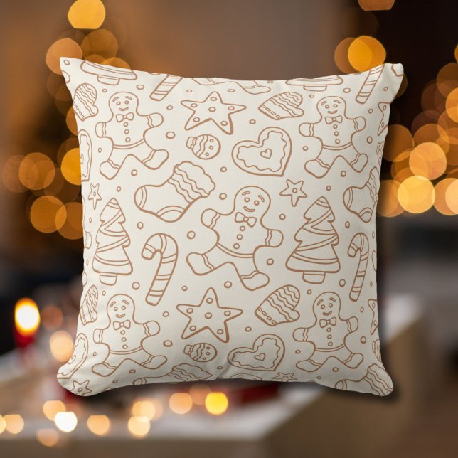 Neutral Boho Christmas Gingerbread Man Beige Cushion (Creator Uploaded)
