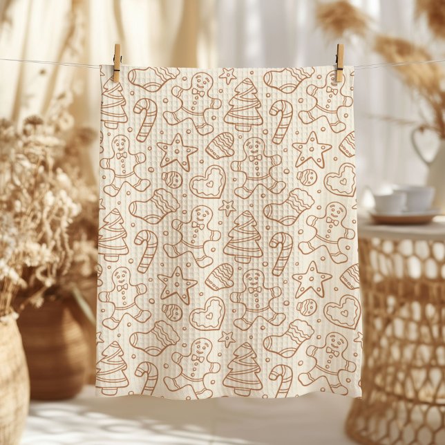Neutral Boho Christmas Gingerbread Man Beige Tea Towel (Creator Uploaded)