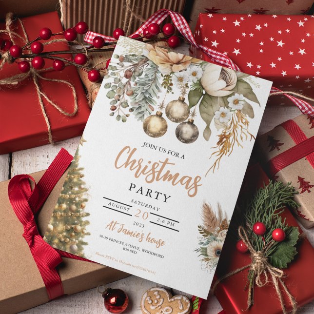 Neutral Boho Christmas Party Invitation (Creator Uploaded)
