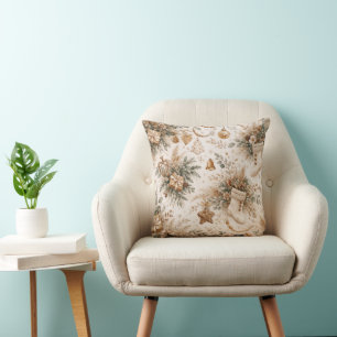 Neutral Boho Christmas Stocking Floral Pattern Cushion