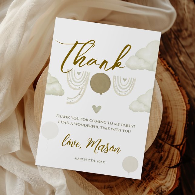 Neutral Boho Cloud First Birthday Thank You Card (Creator Uploaded)