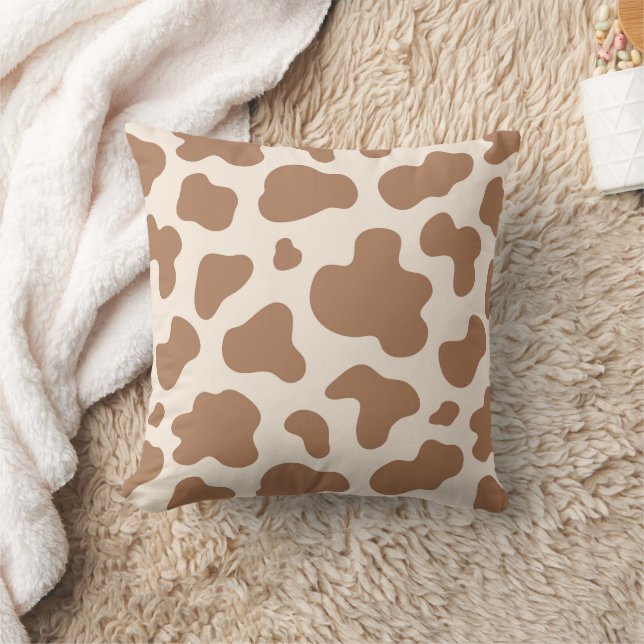 Neutral Boho Cow Print Western Cowboy Beige Brown Cushion (Blanket)