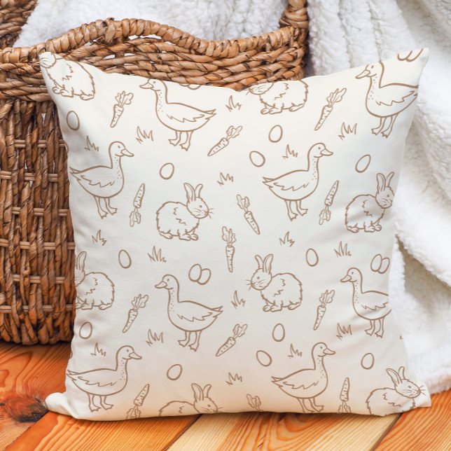 Neutral Boho Easter Bunny Goose Spring Beige Cushion (Creator Uploaded)