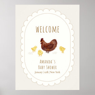 Neutral Boho Farm Chicken Baby Shower Welcome Poster