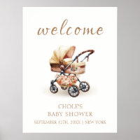 Neutral Boho Floral Stroller Baby Shower Welcome