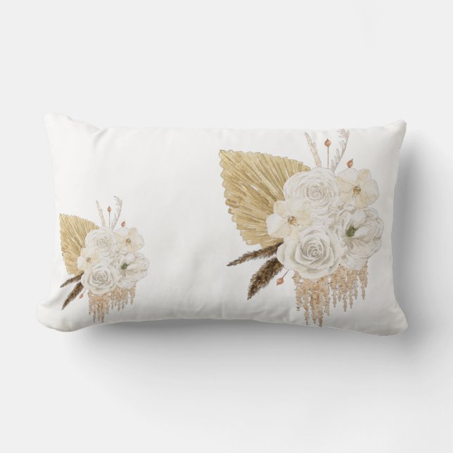 Neutral Boho Floral Throw Pillow | (Front)