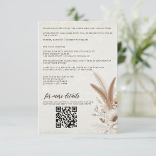 Neutral Boho Floral with QR Code & Details Wedding Enclosure Card