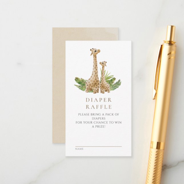 Neutral Boho Giraffe Baby Shower Diaper Raffle Enclosure Card (Front/Back In Situ)