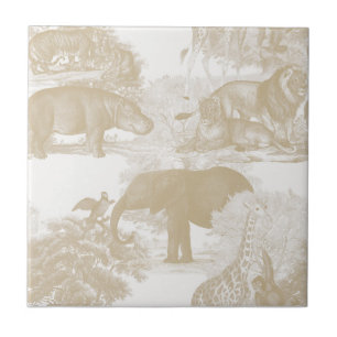 Neutral Boho Jungle Animals Safari Chinoiserie  Ceramic Tile