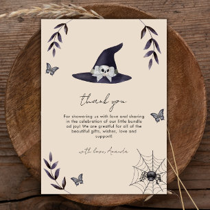 Neutral Boho Little Boo Witch Hat Baby Shower Thank You Card