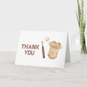 Neutral Boho Little Slugger Baseball Baby Shower  Thank You Card
