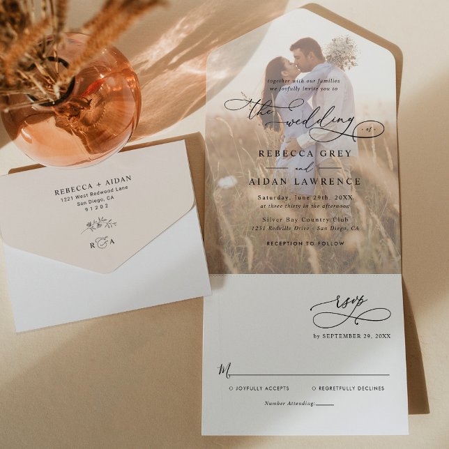 Neutral Boho Modern Photo Wedding All In One Invitation (Creator Uploaded)