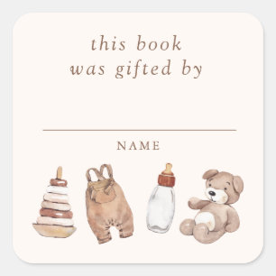 Neutral Boho Nursery Baby Shower Book Gifted By Square Sticker
