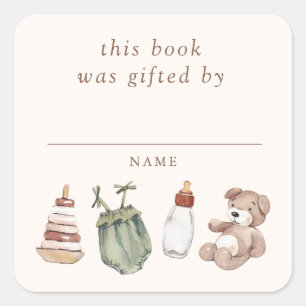 Neutral Boho Nursery Baby Shower Book Gifted By Square Sticker