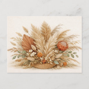 Neutral Boho Pampas Grass Floral Arrangement Postcard