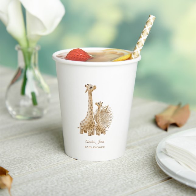 Neutral Boho Pampas Grass Giraffe Baby Shower  Paper Cups (Insitu)