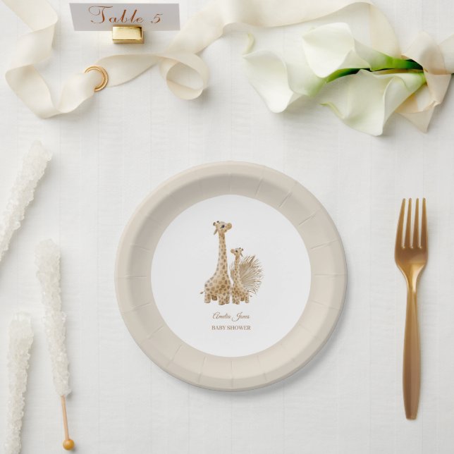 Neutral Boho Pampas Grass Giraffe Baby Shower   Paper Plate (Wedding)