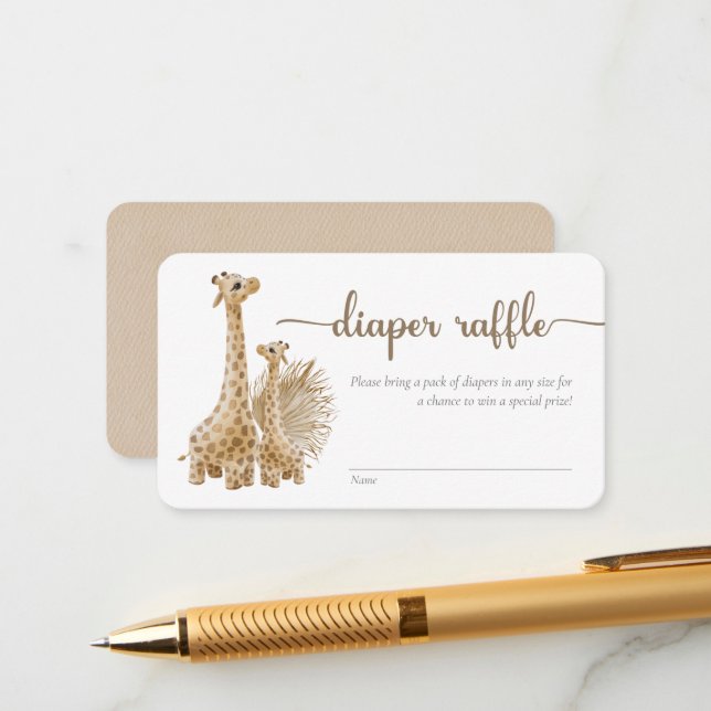 Neutral Boho Pampas Grass Giraffe Diaper Raffle Enclosure Card (Front/Back In Situ)