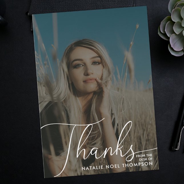 Neutral Boho Photo Modern Script Graduation Party Thank You Card (Creator Uploaded)