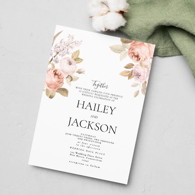Neutral boho pink brown rustic floral wedding  invitation (Neutral boho pink brown rustic floral wedding)