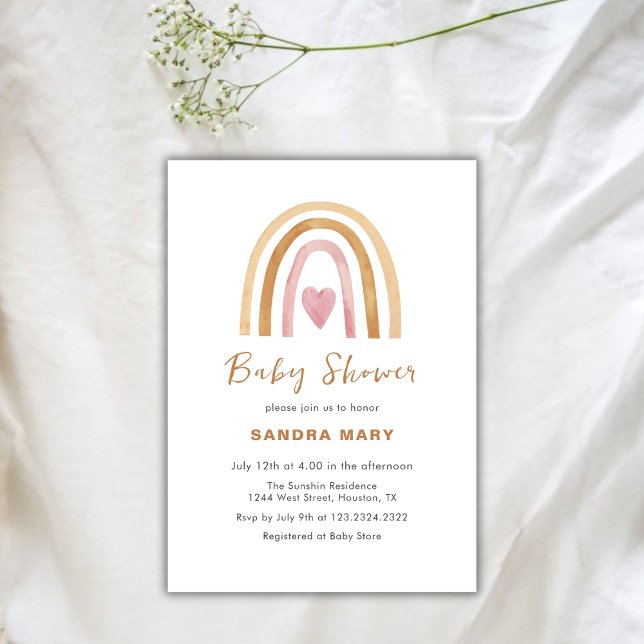 Neutral Boho Rainbow Heart Baby Shower Invitation (Neutral Boho Rainbow Heart Baby Shower Invitation)