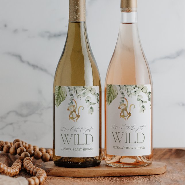 Neutral Boho Safari Monkey Baby Shower Wine Label (Creator Uploaded)