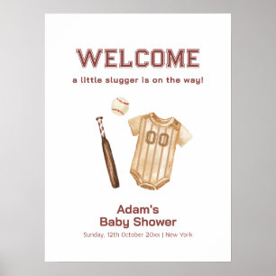 Neutral Boho Slugger Baseball Baby Shower Welcome Poster