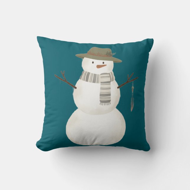 Neutral Boho Snowman Throw Pillow  (Front)