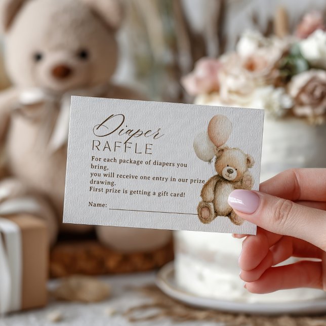 Neutral Boho Teddy Bear Diaper Raffle Baby Shower  Enclosure Card (Neutral Boho Teddy Bear Diaper Raffle Baby Shower Enclosure Card)