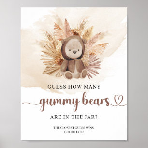 Neutral boho teddy bear Guess How Many Gummy Bear Poster