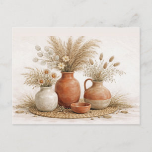 Neutral Boho Terracotta Vase Dried Botanical Postcard