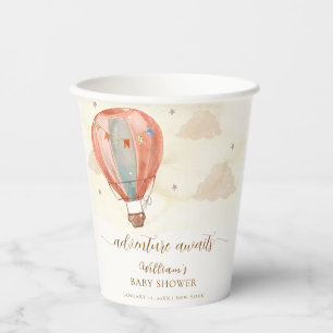 Neutral Boho Vintage Hot Air Balloon Baby Shower  Paper Cups