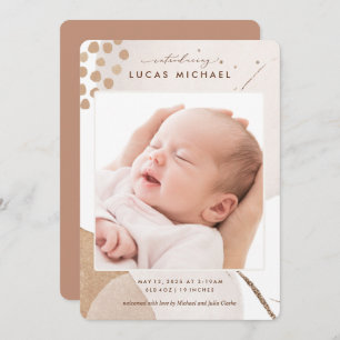 Neutral Boho Watercolor Photo Birth Announcement