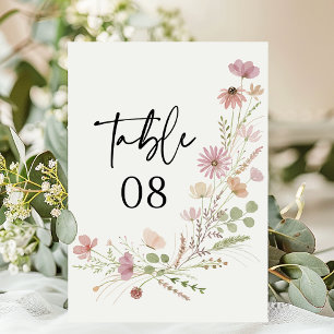 Neutral Boho Wildflower Floral Wedding Table Number