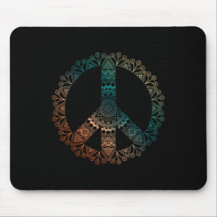 Neutral Boho Yoga Ornate Mandala Peace Sign Hippie Mouse Pad