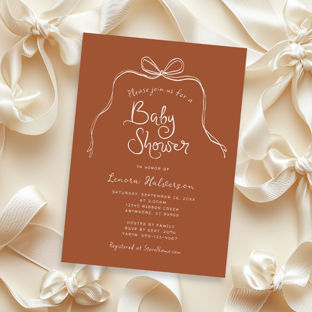 Neutral Bold Simple Bow Baby Shower Invitation (Shown on a 5" x 7" card)