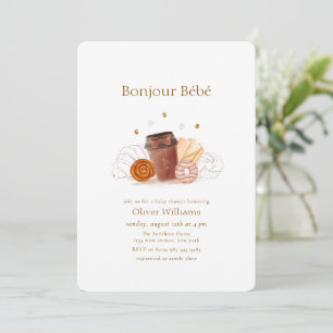 Neutral Bonjour Bébé Coffee Brunch Baby shower Invitation