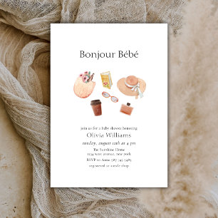 Neutral Bonjour Bébé Coffee Picnic Baby shower  Invitation
