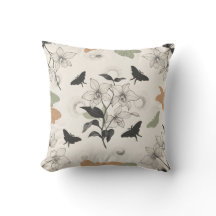 Neutral Botanical Butterfly Floral Cushion