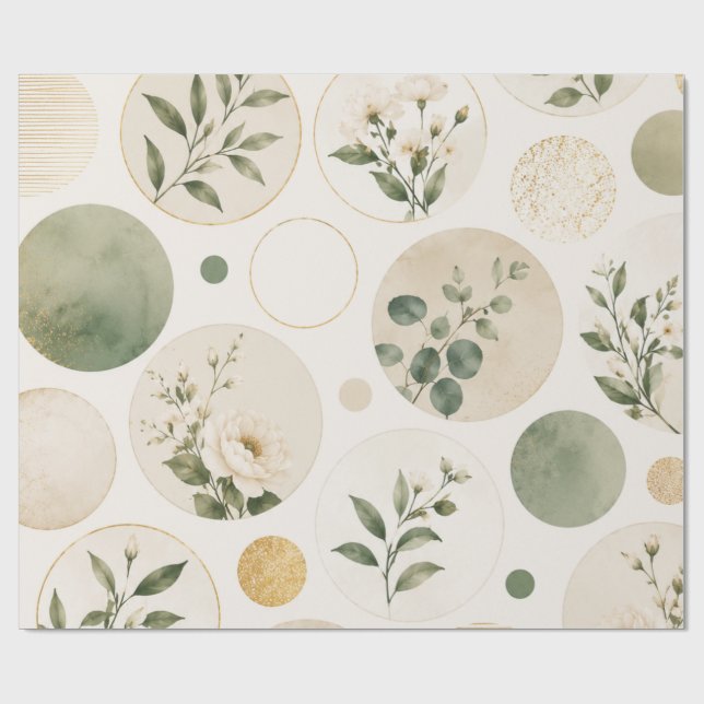 Neutral Botanical Circle Pattern  Wrapping Paper (Flat)