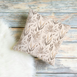 Neutral Botanical Leaves Pattern in Warm Beige Cushion