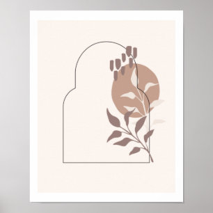 Neutral Botanical Leaves Simple Line Arch Collage Poster